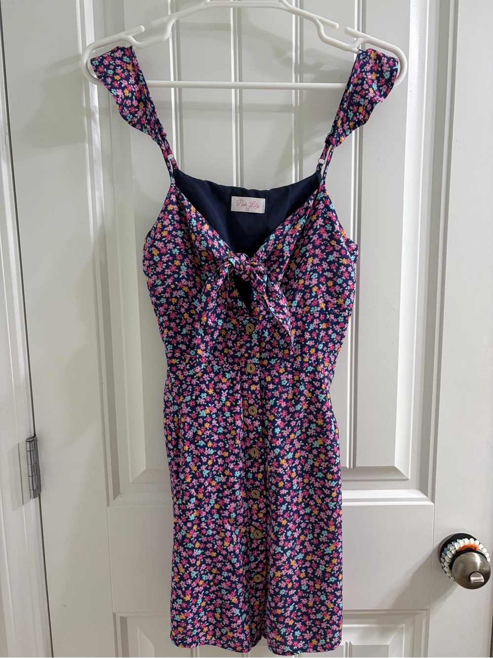 Pink Lily Navy Gathered Bodice Dress